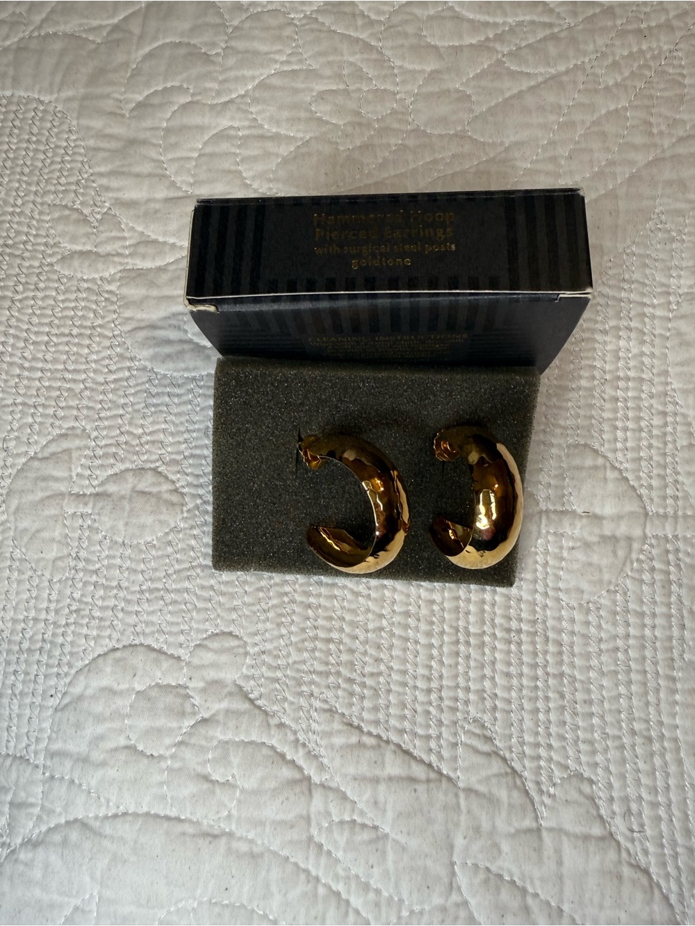 Vintage Avon Hammered Hoop Pierced Earrings - Women Accessories